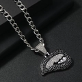 Hip hop zilveren Cubaanse schakelketting met sprankelende lippen en tanden hanger - Zwart/Zilver