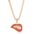 Hip hop rode lippen hanger met diamanten aan een vergulde cubaanse schakelketting - Roze Goud