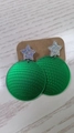 Macro shot of green acrylic disco ball earrings with silver sequin star details - Green (Silver Earring Post)