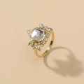 Fashionable geometric gold ring with large rectangular zircon and teardrop accents - Rectangular Main Stone Style (WR224)