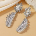 Orecchini a mezzaluna vintage francesi eleganti con cristalli a goccia argento - Stile Pendente Consistenza Conchiglia Argento (WEH4959)