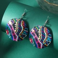 Bohemian acrylic round floral earrings with colorful abstract tribal patterns on a dark base - Multicolor Doodle Bohemian Round