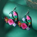 Exaggerated heart-shaped acrylic earrings with tropical floral patterns and metal hooks - Heart Shape Tropical Floral