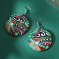 Bohemian round acrylic floral earrings with colorful geometric patterns and silver hooks - Abstract Geometric Print Round