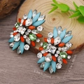 Pendientes bohemios con gemas de colores y pedrería, tamaño 4,3x3,2cm, estilo retro fiesta - Multicolor Plata Antigua (EH1672)