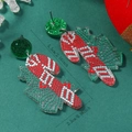 Detail view of candy cane and Christmas tree acrylic earrings with dimensions 5.5cm by 2.5cm - Candy Cane Christmas Tree Style (Red+Green White K WEH5280)