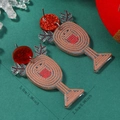 Detail view of acrylic reindeer wine glass earrings with 5.0cm height dimensions - Reindeer Cup Style (Dark Coffee White K WEH5279)