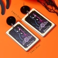Detail shot of acrylic tarot card earrings with black cat print and dimensions - Black Cat Style (WEH5312)