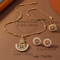 Detaillierte Größenangaben für das Vintage Gold-Blumenschmuckset mit Perlen und Türkis - Vintage-Fächer-Hohlfiligranstil (WTZ296)