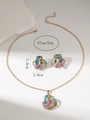 Detailansicht des Emaille-Schmucksets mit Größenangaben für Kette und Ohrringe - Dreifarbiger Emaille-Verriegelungsstil (WTZ345)