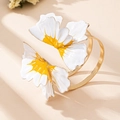 Floral open bangle featuring white and yellow petals with smooth gold-plated finish - Silver Color Bracelet