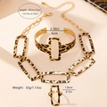 Detail view of leopard print jewelry set featuring necklace bracelet and open ring dimensions - Set (t-2-t039)