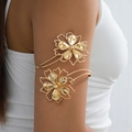 Minimalist gold double floral upper arm cuff bracelet for women in polished finish - Gold (s-1-s006)