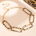 Fashionable leopard print rectangle link necklace with golden adjustable chain - Necklace (t-2-t039)