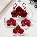 Detailed macro view of dark red enamel flower jewelry set with size measurements - Wine Red Set