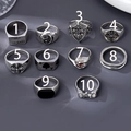 Set of 10 vintage silver punk rings featuring gothic symbols and retro carved patterns - No Smoking Text Style (Ring 1)