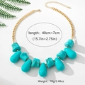 Bohemian gold chain necklace with large turquoise waterdrop pendants, 40cm plus 7cm length - Blue