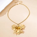 Detail of gold flower petal necklace with a twisted rope chain and adjustable clasp - Necklace / Gold