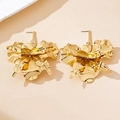 Detailed view of 3D layered golden petal stud earrings with elegant satin finish - Stud Earrings / Gold