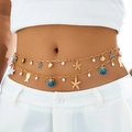 Detailed view of double-layer gold waist chain with sea shells and blue starfish charms - Blue Double Layer Starfish Style (yl-1-yl020)