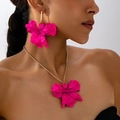 Irregular matte rose purple flower earring and necklace set for women with gold accents - Necklace and Earring Set / Rose Red