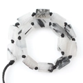 Natural black rutilated quartz rectangle beads with black hand-knotted woven cord - Cylinder / Black Rutilated Quartz