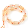 Naturgelbe Citrin-Quarzperlen mit orangefarbener handgeknüpfter Kordel als Accessoire - Zylinder / Citrin