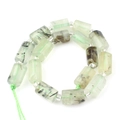 Natural prehnite cylindrical beads with black rutilated inclusions and silver spacers - Cylinder / Prehnite