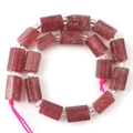 Natural reddish-brown barrel-shaped strawberry quartz beads with silver spacers - Cylinder / Strawberry Quartz