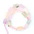Polished rectangular fluorite stone beads with white moonstone spacers on a pink cord - Cylinder / Mixed Minerals