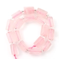 Pink quartz rectangular bead strands with silver spacers and a matching cord - Cylinder / Rose Quartz