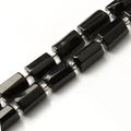 Polished black faceted cylindrical beads necklace with silver spacers and shiny finish - Cylinder / Black Tourmaline