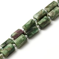 Natural ruby in zoisite cylinder beads with silver metal spacers for DIY jewelry making - Cylinder / Green Mica