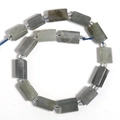 Rectangular grey labradorite gemstone beads with silver spacers on a blue cord string - Cylinder / Flash Stone (Labradorite)