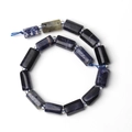 Natural blue sodalite barrel bead necklace with silver spacer accents and white textures - Cylinder / Blue Sodalite