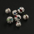 Set of silver hollow alloy beads with colorful rhinestones for DIY bracelet making - Rhinestone Ball Silver Multicolor Rhinestone