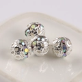 Set of four hollow silver alloy beads with rainbow rhinestones for DIY jewelry making - Rhinestone Ball Silver AB Rainbow Rhinestone