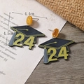 Acrylic graduation cap earrings with 2024 gold text and yellow glitter accents - Mortarboard Style 24 (WEH3557) / Black Gold Powder