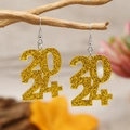 2024 Nieuwjaar oorbellen met gouden glitter van acryl voor vrouwen feestaccessoire - Goud
