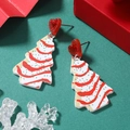 Détails des boucles d'oreilles sapin de Noël et cœur rouge sur fond festif vert - Sapin Blanc à Paillettes Vertes (WEH3564)