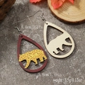 Lightweight water-drop wooden bear earrings with leopard pattern and natural wood texture - Leopard Print Bear Style (WEH3918)