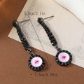 Exquisite Evil Eye long drop earrings with black crystals and pink cat-eye stone detail - Long Drop / Black
