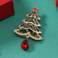 Broche sapin de Noël avec strass rouges et verts et pendentif en goutte d'eau rouge - Style Sapin de Noël Rouge Vert (WBR265)