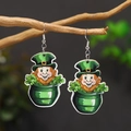 Saint Patrick's Day wooden earrings with leprechaun clover design on tree branch - Leprechaun in Pot (WEH4225)