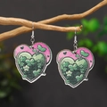 Orecchini a cuore in legno per San Patrizio con motivo a trifoglio rosa e verde - Stile trifoglio cuore rosa verde