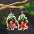 St. Patrick's Day dachshund wooden drop earrings featuring green clover and leprechaun hat - St Patrick's Dachshund (WEH4240)
