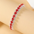 Luxe dubbelrijige kristallen armband met rode strasstenen op zilveren legering - Rood (Zilver)