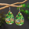 Saint Patrick's Day clover and beer mug teardrop earrings hanging on a natural branch - LUCKY Top Hat Beer (WEH4237)