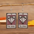 Gothic acrylic Tarot 'The Lovers' earrings featuring ghost heart on wooden branch - The Lovers Tarot Style (WEH3688) / Pink White