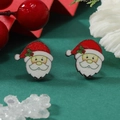 Pendientes de Papá Noel de madera con detalles festivos impresos en rojo y blanco - Forma de Cabeza de Papá Noel (WEH3663 Blanco, Baño de Oro Blanco)